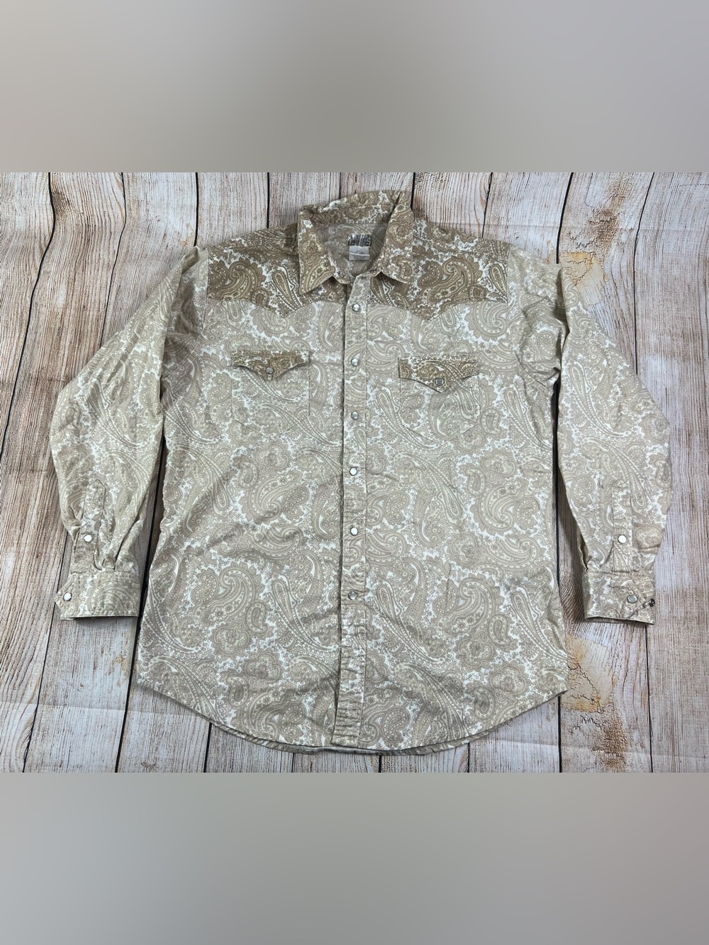 Mens Vintage Express Rider Western Pearl Snap Southwest Long Sleeve Shirt Large
